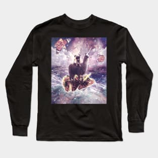 Space Pug Riding Llama Unicorn - Pizza & Taco Long Sleeve T-Shirt